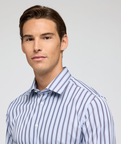 Camisa en algodón a rayas azul y burdeos