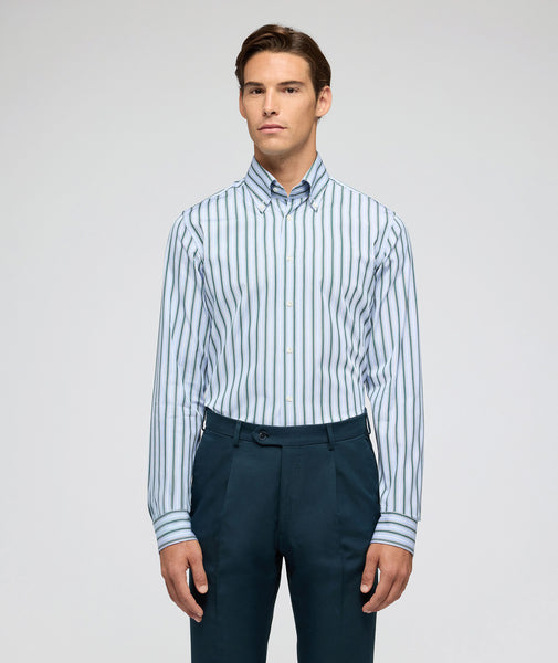 Camicia in cotone rigata azzurro e verde