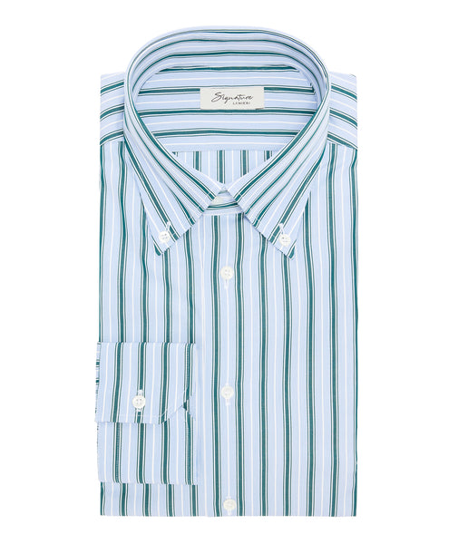 Camicia in cotone rigata azzurro e verde