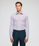 Camicia in cotone rigata azzurro e bordeaux