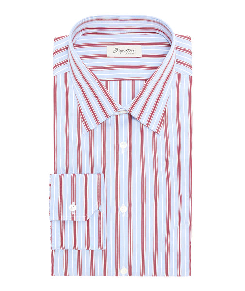 Chemise en coton à rayures bleu clair et bordeaux