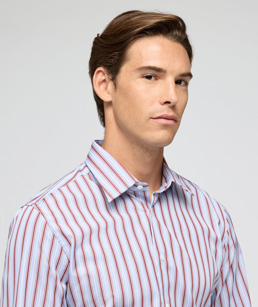 Chemise en coton à rayures bleu clair et bordeaux