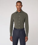 Chemise Sur Mesure pour homme verte en velours de coton