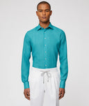 Chemise Sur Mesure pour homme verte en lin