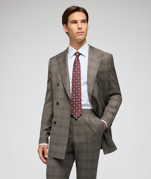 Gunmetal grey and light blue Prince of Wales suit