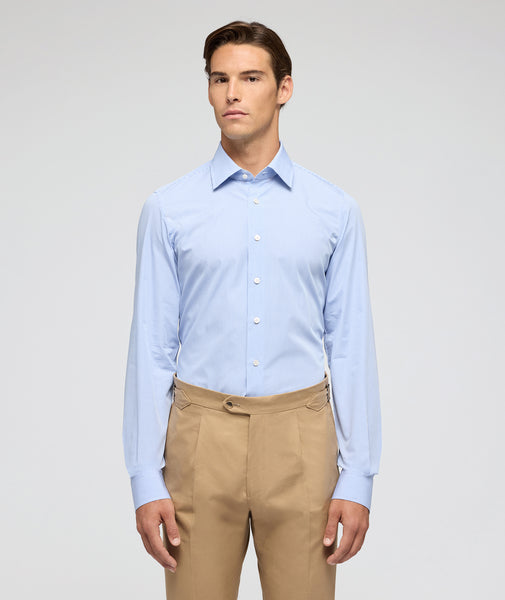 Light Blue Cotton Microsquared Poplin Shirt