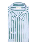 Chemise en coton à rayures bleu clair et vertes