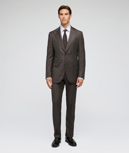 Brown twill wool suit with lilac stripe