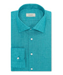Chemise Sur Mesure pour homme verte en lin