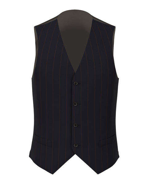 Gilet en laine à fines rayures verticales bleu marine et marron